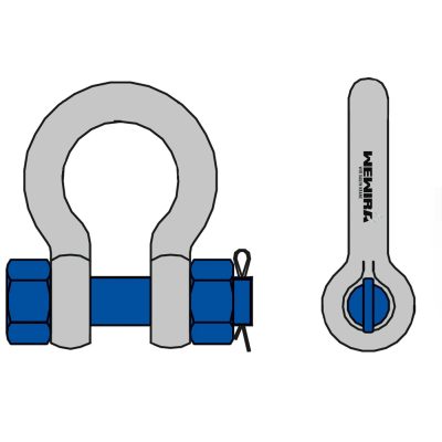 Hochfeste Schäkel Typ HC 2, verzinkt, geschweifte Form mit Bolzen, Mutter und Splint, Bolzen lack.
